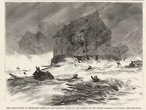 BALTIMORE MARYLAND INUNDACIÓN Viernes Negro Gran Inundación de 1868 Valle de Patapsco MILLS - Imagen 1 de 1