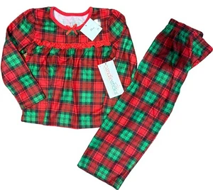 Girls Red Plaid 2 Piece Pajama Set Ruffle Bow Sz 4T Candlesticks NWT - Picture 1 of 7