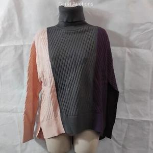 Bagley Mischka Grey, Purple & Pink Roll Neck Knitted Jumper, Medium - Picture 1 of 2