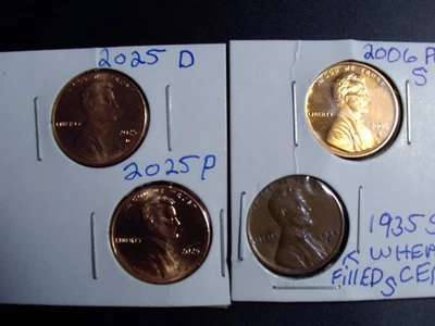 2025 P & D LINCOLN CENT BU + 1 2006 S PROOF + 1 - 1  1935 S WHEAT 4 COINS HOT - Image 1 of 4