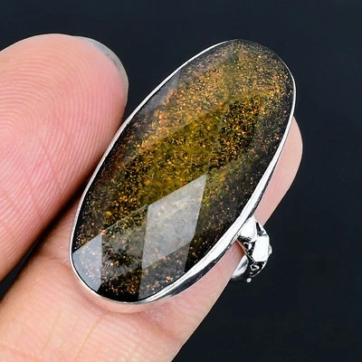 Anillo hecho a mano triplete verde ópalo enchapado en plata 925 talla 9 de EE. UU. Foto 1 de 3