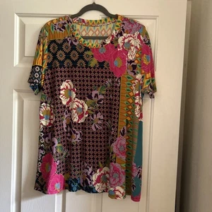 Johnny Was Knit Short Sleeve Bamboo Top T Shirt, Excellent Sz L - Picture 1 of 5