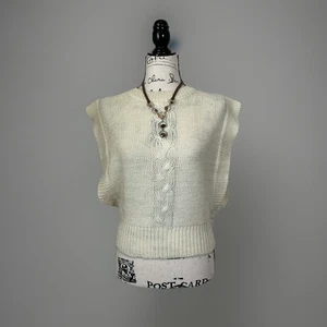 Ivory Cable Knit Sweater Vest Sleeveless Cropped Top Tank Cottagecore - Picture 1 of 4