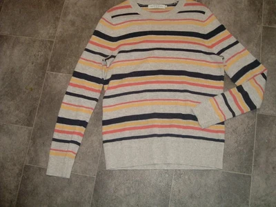 size 8 john lewis pale grey navy yellow stripe lightweight round neck jumper - Image 1 of 2