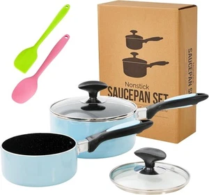 Nonstick Saucepan Set with Lid, Non Stick 1Qt & 2Qt Sauce Pan Set with Glass Lid - Picture 1 of 7