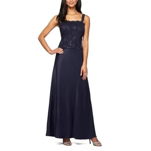 Alex Evenings Lace and Satin Gown In Midnight. Size 6 - Picture 1 of 8
