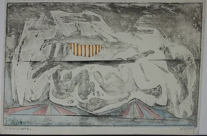 Grafik Print Prägedruck Coloriert Rudolf Rothe Stranspiel Signiert Datiert 1970 - Bild 1 von 7