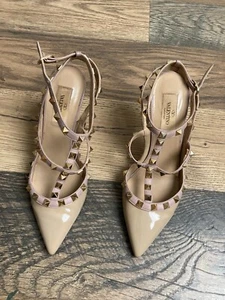 VALENTINO GARAVANI Rockstud Sandal pumps Beige Ankle Strap Size37 US 7 used - Picture 1 of 16