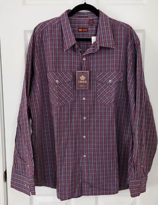 全新带标签 Izon 男式成人 2XL 意大利梅子修身纽扣正装衬衫 — 第 1/4 张图片