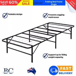 Artiss Folding Bed Frame Single Size Metal Portable Camp Guest Bed Black Folds - Picture 1 of 13