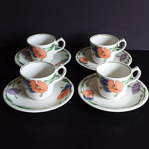 "AMAPOLA" 4 Cup @ 4 Saucer Set 1981 - 2001 Germany Villeroy @ Boch Vintage - Picture 1 of 15