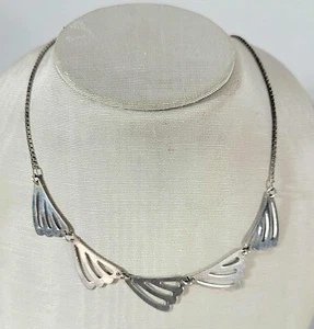 Vintage Mid Century Modern Arrezzo Italy Sterling Silver Butterfly Wing Necklace - Picture 1 of 6