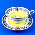 Fruit Basket and Bright Yellow with Black Accent Border Cauldon Tea Cup &amp; Saucer