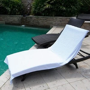 Large Luxury Chaise Pool Lounge Chair Cover Towel Fitted Elastic Pocket Won't - Picture 1 of 9