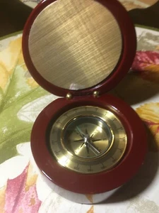 Round Wooden Box w/Navigator Compass-Mahogany,D-3",H-1.5" Refurbished. MSRP: $80 - Picture 1 of 7