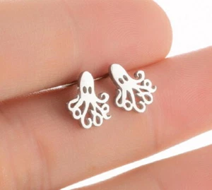 OCTOPUS - Pair of Stud Earrings - Hypoallergenic 316L Steel - GIFT BOXED - Picture 1 of 2