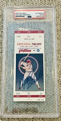MIKE SCHMIDT Signed Phillies 1987 Opening Day Full Ticket Nice Autograph PSA/DNA - Image 1 of 2