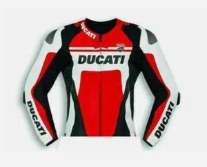 Chaqueta de cuero Ducati TrackPro|Rojo audaz Blanco CE ArmorSportbikezeSuit Gear/Allsi - Imagen 1 de 2