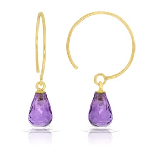 Natural Purple Amethyst Gemstone Earrings French Wire Real Solid 14k Yellow Gold - Picture 1 of 6