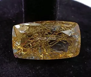 Golden Rutilated Quartz 41 Ct Certified Cushion Cut Loose Gemstone 26x14mm 4OUH - Picture 1 of 8