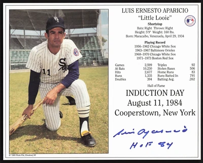 Luis Aparicio Signed Baseball Hall of Fame Induction Day 8x10 Photo Card PSA/DNA - Image 1 of 2