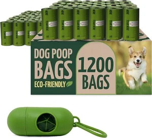 Dog Poop Bags w/Holder ( 80 Rolls Bulk ) , Green Eco-Friendly Oxobiodegradable - Picture 1 of 7