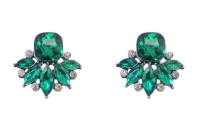 Pendientes Flor Cristal Verde y Transparente con Gran Cojín Forma Cristal NUEVO Foto 1 de 4