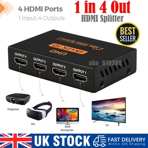 HDMI BOX 1*4 HDMI Splitter 1 In 4 Out 4K 3D 4 Way HDMI Signal Distributor UK - Picture 1 of 9
