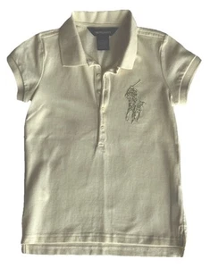 Ralph Lauren Youth Sz 7 Creamy White Beaded Horse Logo Polo Shirt Cotton Unisex - Picture 1 of 8