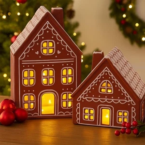 2 Juegos de Cerámica Iluminada Pan de Jengibre Helado Casas Decoraciones de Navidad Interior P... - Imagen 1 de 6