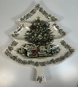 Johnson Brothers Friendly Village 12" 14" Christmas Tree 3 Section Platter Tray - Picture 1 of 3