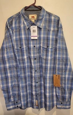 Dakota Grizzly Cabela's XXL  Western Shirt Long Sleeve Cotton Plaid Snap Blue - Image 1 of 4