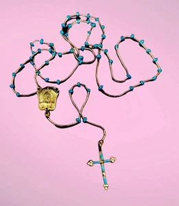 SELTEN Vintage Zuni flüssiges Silber Türkis Nadelspitze Sterling Kreuz Rosenkranz Halskette - Bild 1 von 3
