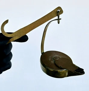 Antique 19th Century Primitive Brass Betty Oil Lamp - Picture 1 of 8