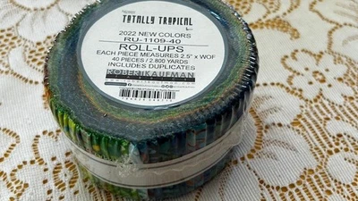 NEW NIP 40 pcs Quilting FABRIC Totally Tropical Robert Kaufman Jelly Roll-Ups - Image 1 of 3