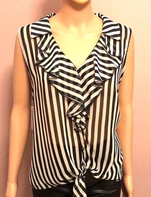 Rue 21 Sleeveless Black White Sheer Front Tied Striped Solid Back blouse Sz XL - Image 1 of 4