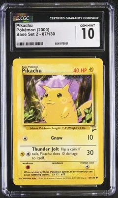 CGC 10 GEM MINT Pikachu 2000 Base Set 2 87/130 Pokemon Card - Image 1 of 2