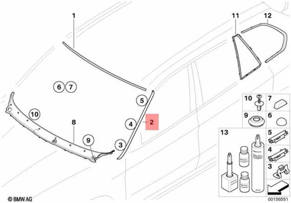 BMW OEM 07-13 X5 Parabrisas-Pilar Moldura Lateral Borde Envolvente Izquierdo 51317250395 Foto 1 de 1