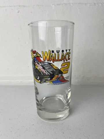 Rusty Wallace Tall Drinking Glass #2 NASCAR Penske Racing Miller Car Thunderbird Cover