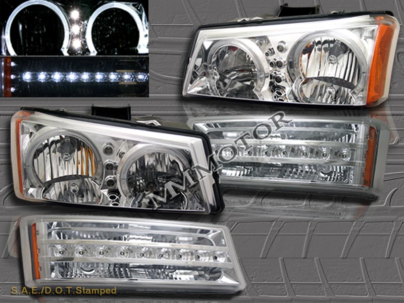 03-06 FAROS DE CRISTAL LED CHEVY SILVERADO / HALO AVALANCHA + LUCES DE PARACHOQUES Foto 1 de 4