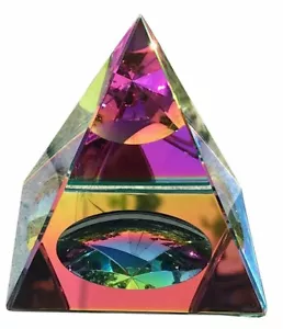Pirámide iridiscente de cristal - colores arco iris 3,5" con caja de regalo - Imagen 1 de 5