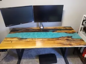 River Epoxy Table - Office Live Edge Counter Desk Table - Living Room Decor - Picture 1 of 6