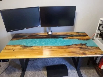 River Epoxy Table - Office Live Edge Counter Desk Table - Living Room Decor - Image 1 of 4