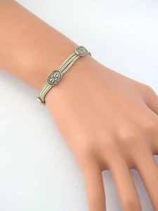 Pulsera vintage plata esterlina trenzada trigo 3 cadenas placas florales  - Imagen 1 de 5