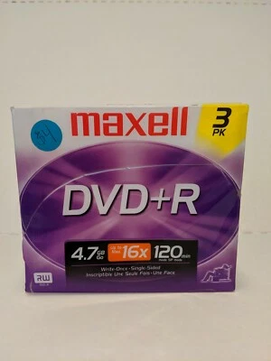3 Pack DVD+R Maxell DVR+R 4.7GB UP TO 8X 120Min RW in Jewel Cases NEW - Image 1 of 4