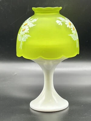 VTG Westmoreland Fairy Lamp Citrus Green Hand Painted Daisies Milk Glass AS IS - Image 1 of 3