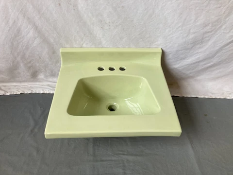 Vtg NOS 19x17 Fern Green Porcelain Bath Vanity Top Sink Crane Lavatory 357-23E Cover