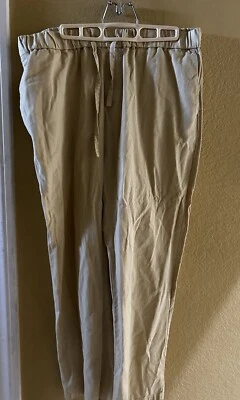 Pantalón chino Zara amarillo claro pierna recta mezcla lino talla grande Foto 1 de 4