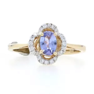 Kallati Tanzanita Anillo Diamante Halo Oro Amarillo 9k Ovalado .55ctw Floral - Imagen 1 de 9