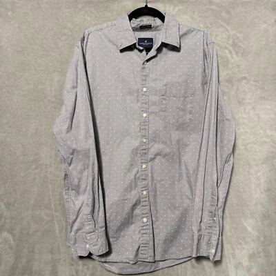 Camisa American Eagle Outfitters Para Hombre L Gris L Lunares Muy Suave Abotonada Foto 1 de 4